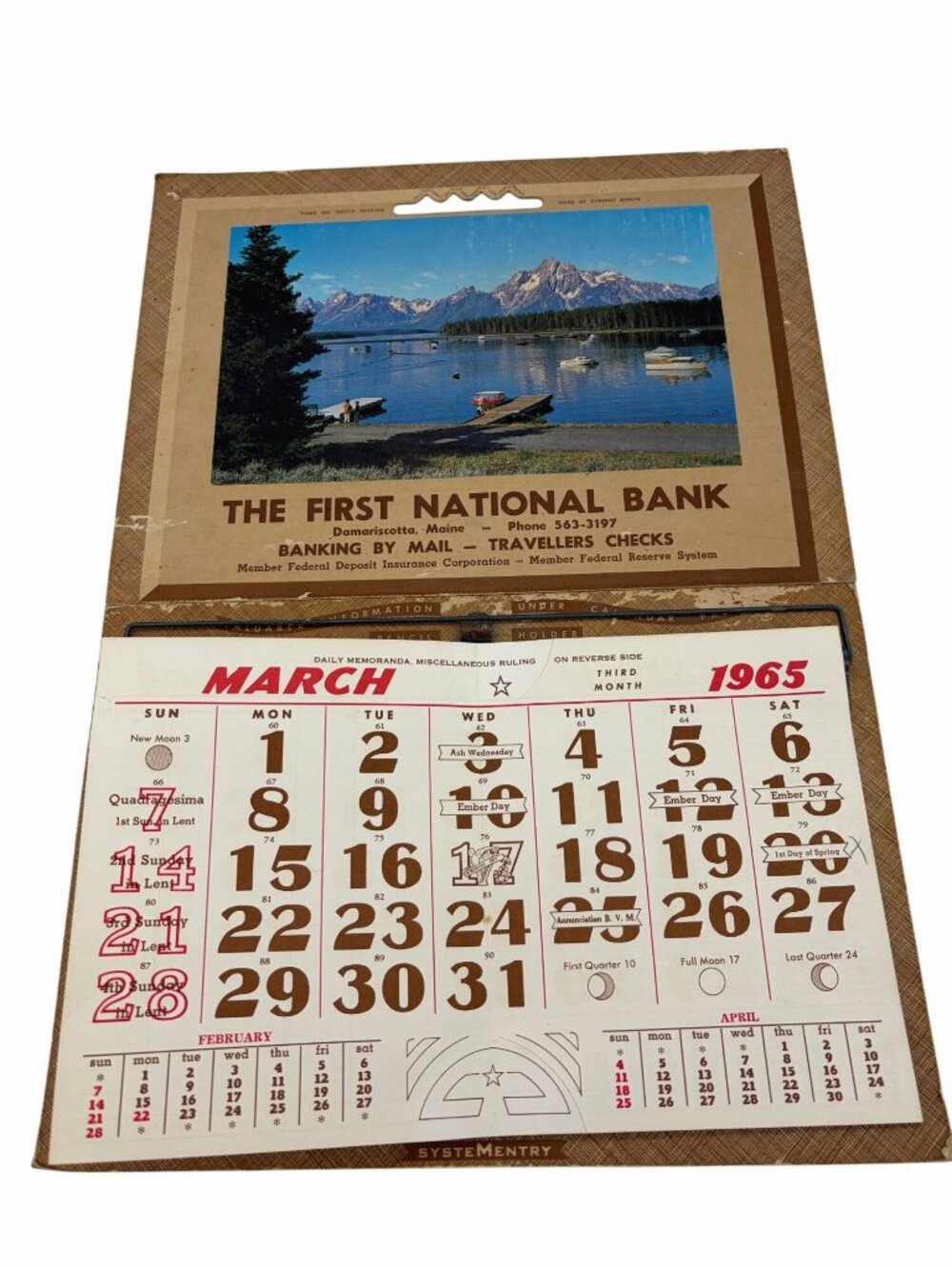 1965 First National Bank Damariscotta Maine Advertising Wall Calendar USA Vintag - Picture 4 of 8